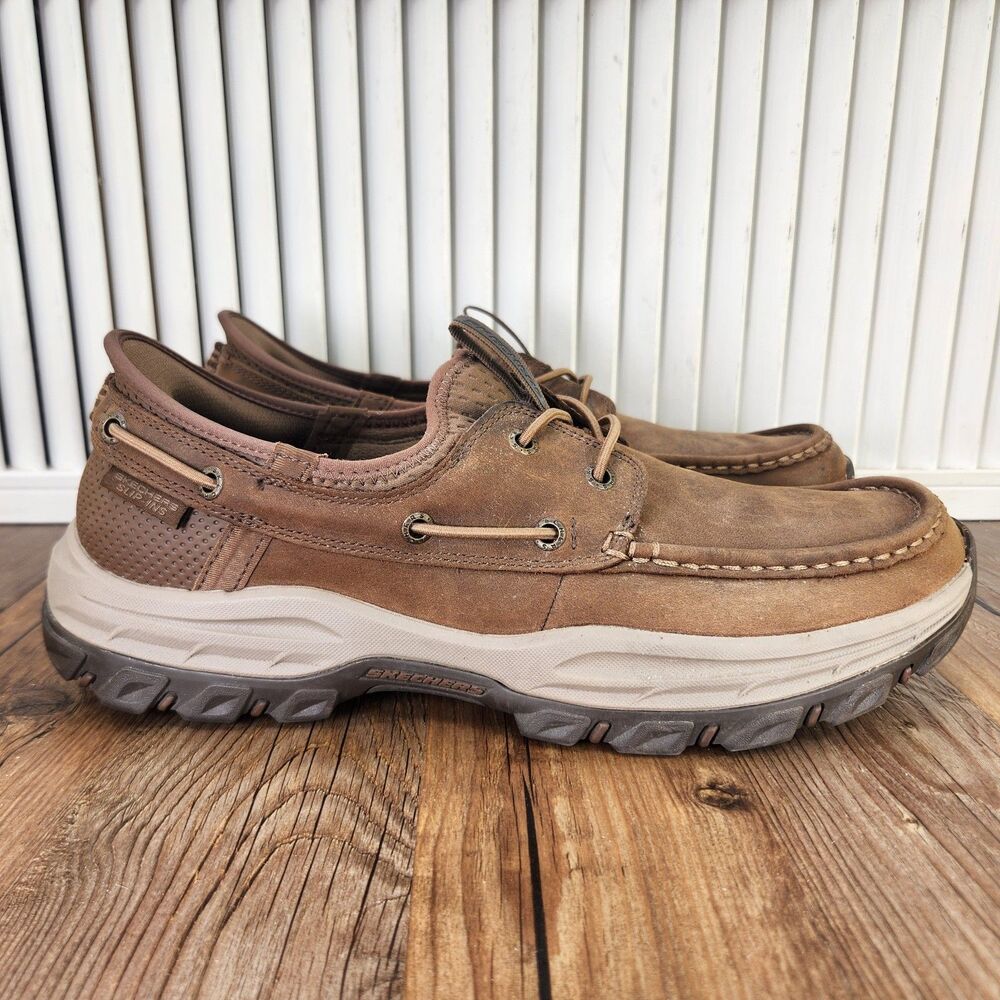 Skechers Slip-Ins Knowlson Shore Thing Boat Shoes Men's 10.5 Desert Tan Leather